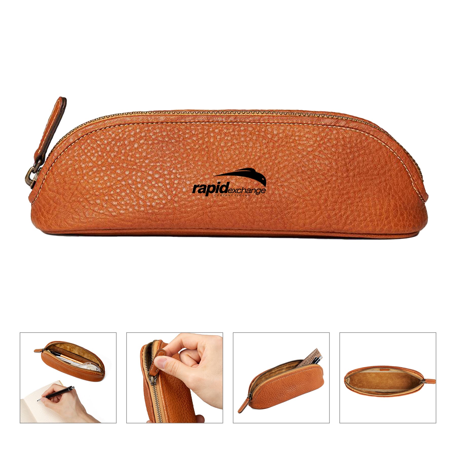 Genuine Leather Zippered School Pen Holder Pencil Case