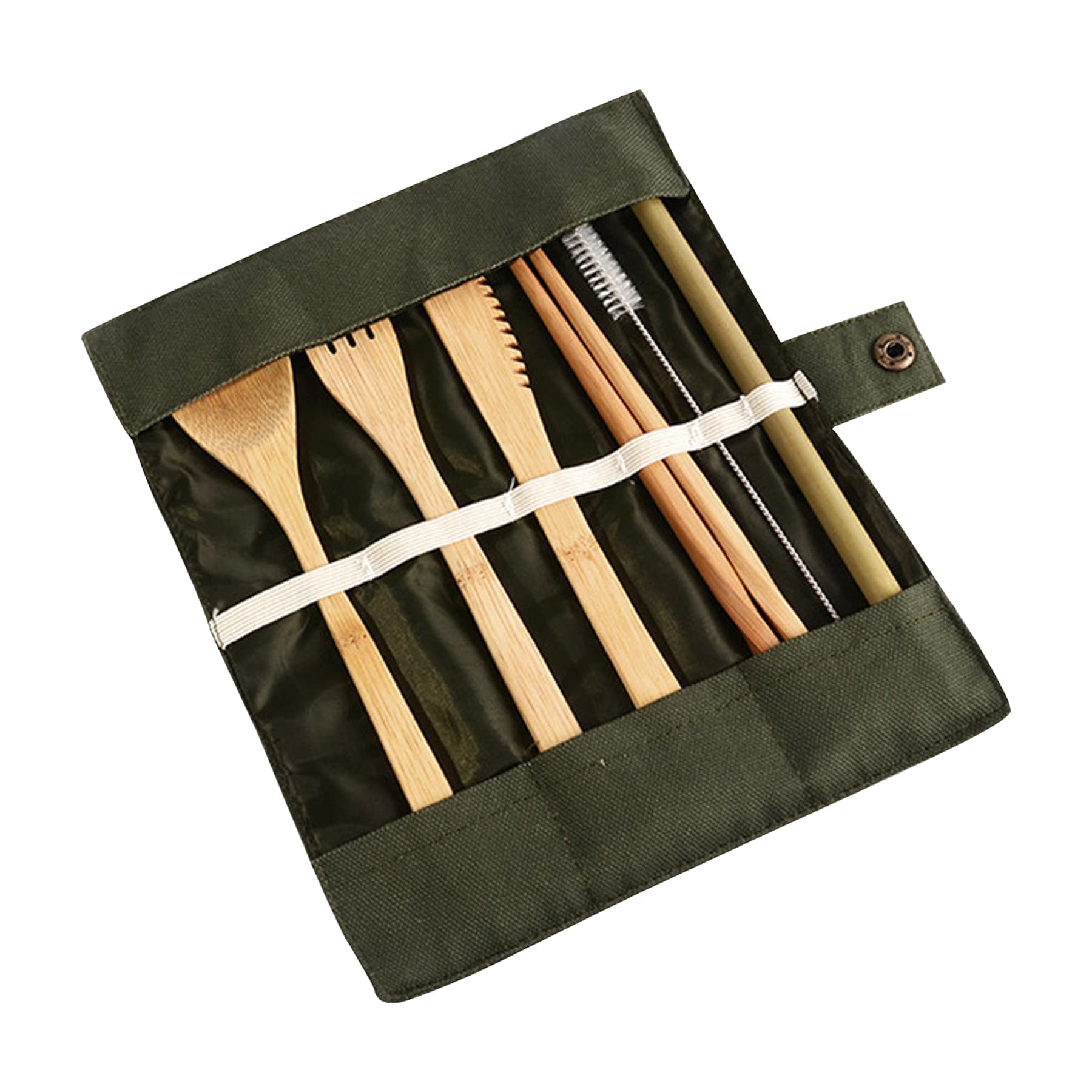 Wooden Cutlery Set Travel Pouch Reusable Bamboo Spoon