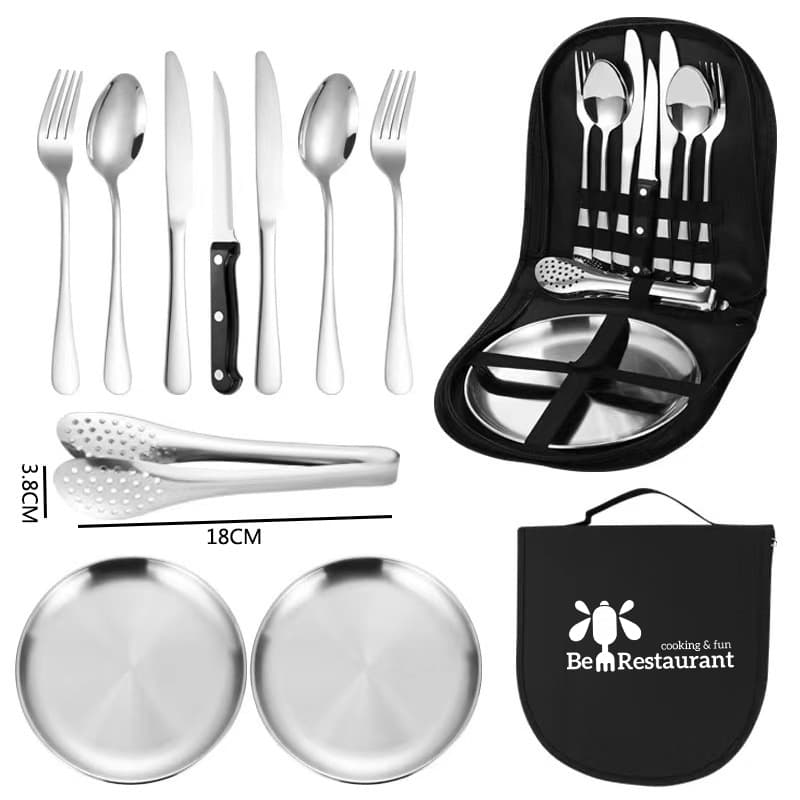 10 Pcs Picnic Cutlery Travel Silverware Set with Case