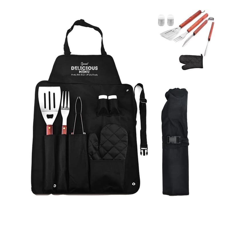 7-Piece BBQ Tools Set with Roll Up Apron