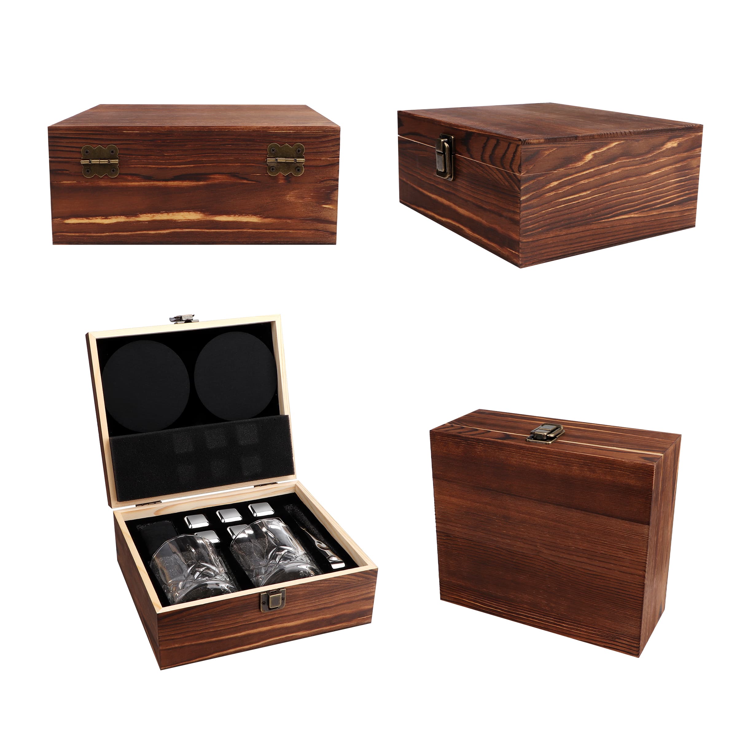 Whiskey Stone Gift Set With 2 Glass Cup&Wood Box