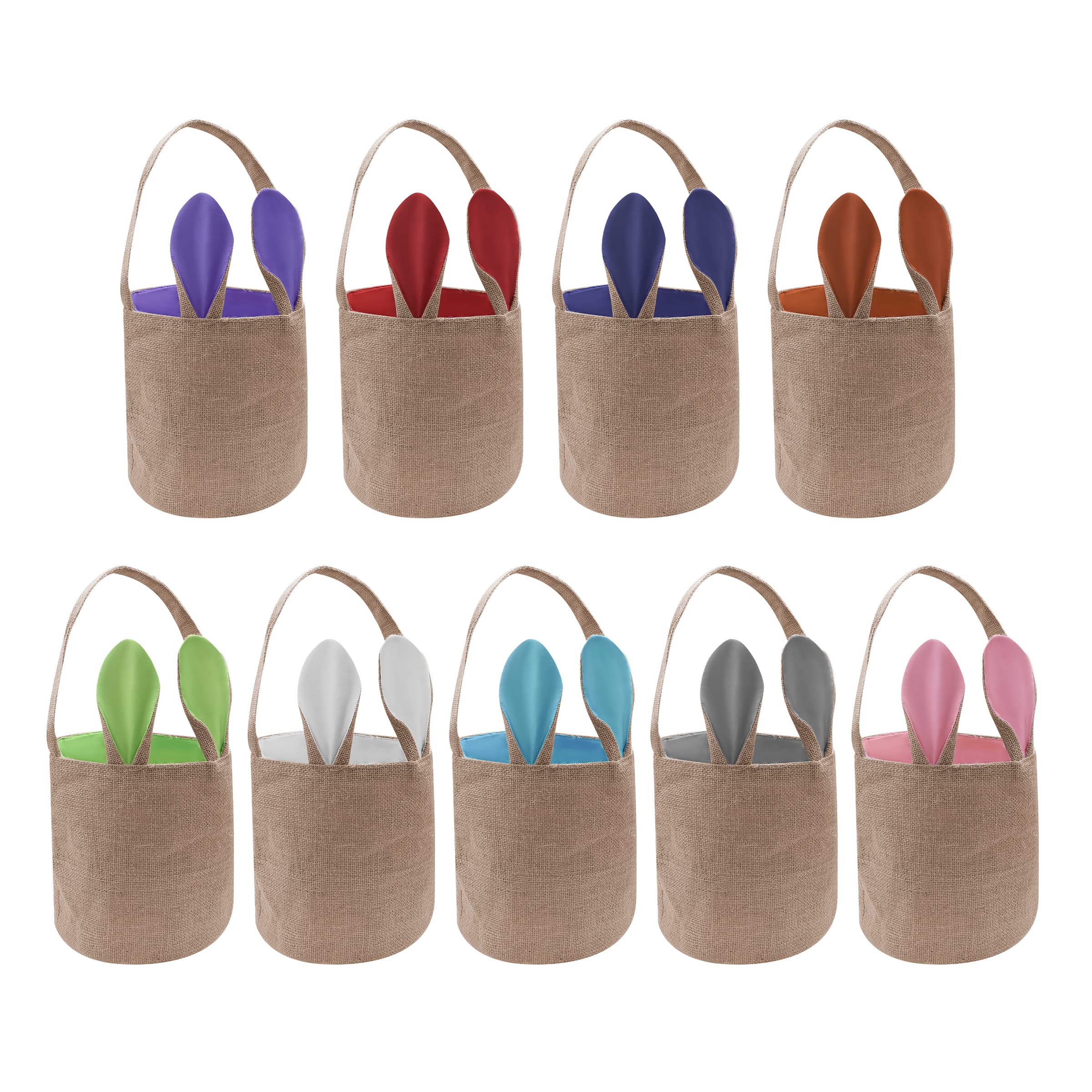 Easter Collapsible Jute Bunny Ear Basket With Handle