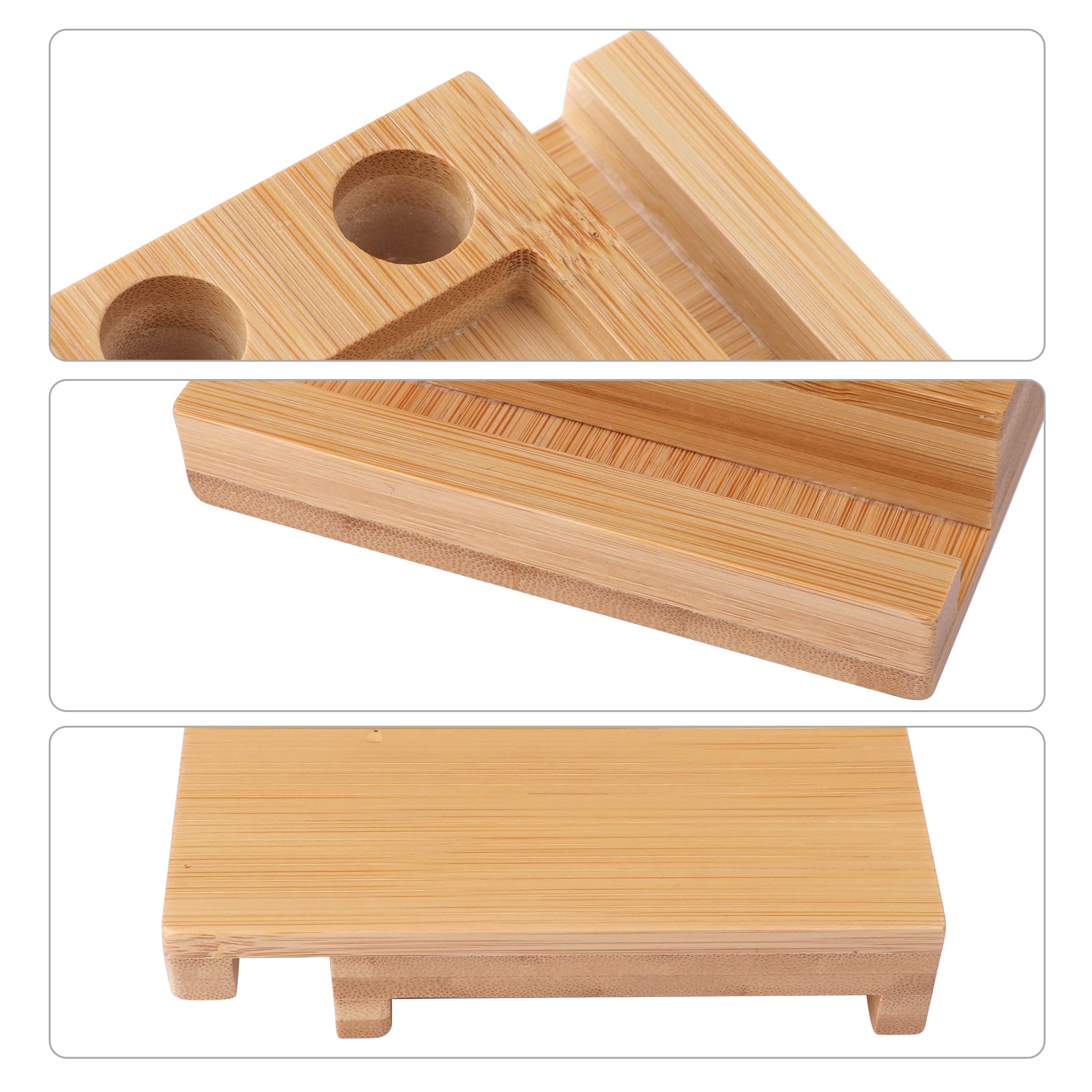 Bamboo Desk Organizer Phone Holder W/ Sticky Notes&Pen Holes