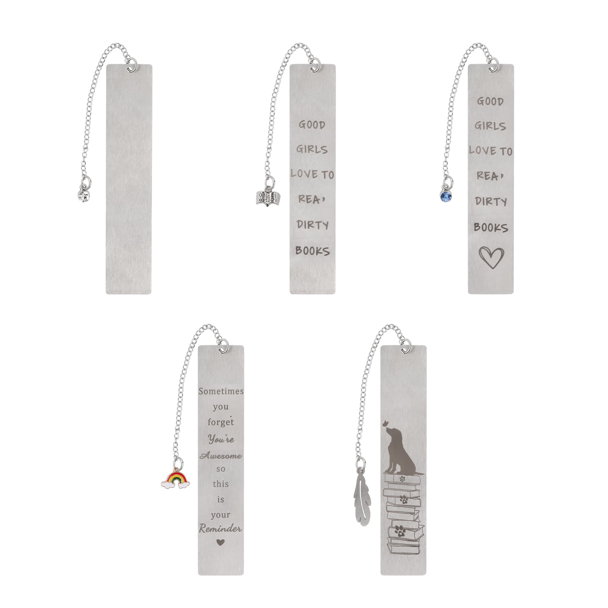 Rectangular Stainless Steel Bookmark With Pendant