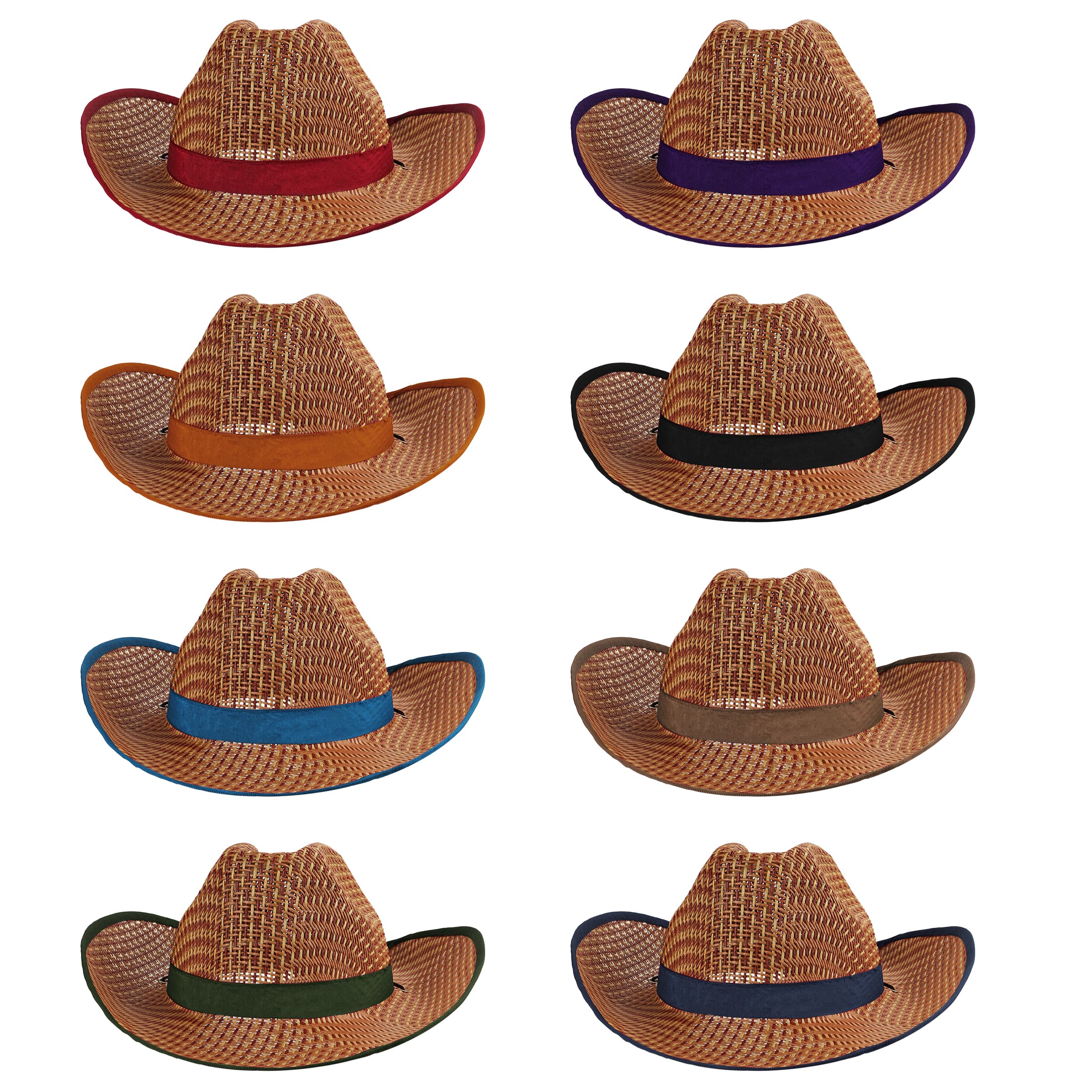 Summer Curved Straw Cowboy Hat With Adjustable Cord